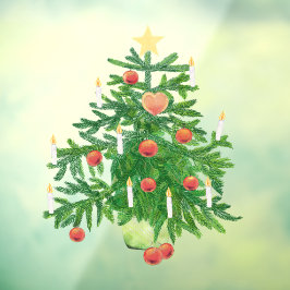 Vintage Christmas Tree with a Star & Heart Cookie Fensteraufkleber