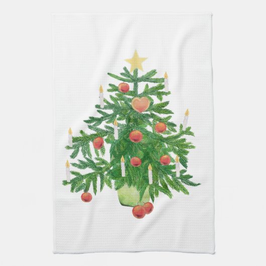 Vintage Christmas Tree with a Star White Geschirrtuch (Vertikal)