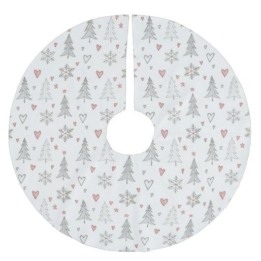 Vintage Christmas Trees & Hearts Tree Skirt Polyester Weihnachtsbaumdecke (Vorderseite)