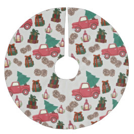 Vintage Christmas Truck Tree Skirt | Retro Truck Polyester Weihnachtsbaumdecke