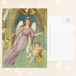 Vintage Christmas, Victorian Angel with Cherub Feiertagspostkarte