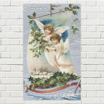 Vintage Christmas, Victorian Angels in a Sailboat Rechteckiger Aufkleber<br><div class="desc">Vintage illustration Victorian religious Christmas design featuring two angels with wings floating and holding a Christmas tree. These angelic cherubs are on the sail of a sail boat decorated with holly leaves and red berries and sailing on the ocean or sea.</div>