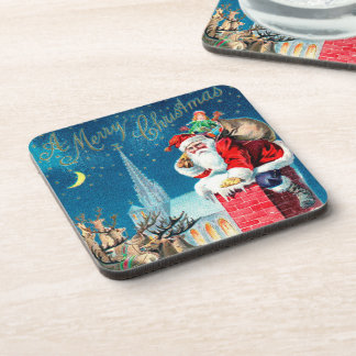 Vintage Christmas Victorian Santa Claus on Chimney Getränkeuntersetzer