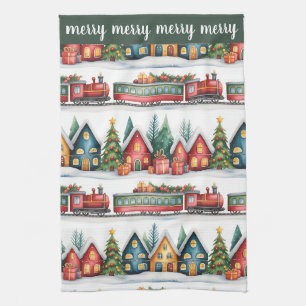 Vintage Christmas Village Custom Küche Handtücher. Geschirrtuch