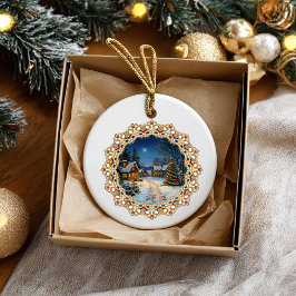 Vintage Christmas Village Doily Keramik Ornament