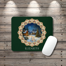 Vintage Christmas Village Doily Mousepad