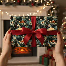 Vintage Christmas Village Muster Geschenkpapier