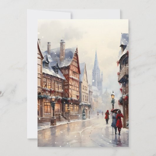 Vintage Christmas Village Street Holiday Feiertagskarte (Vorderseite)