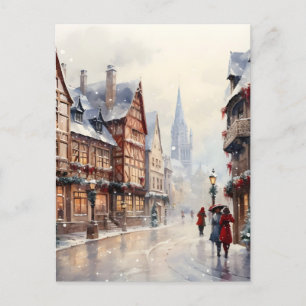 Vintage Christmas Village Street Holiday Feiertagspostkarte