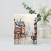 Vintage Christmas Village Street Holiday Feiertagspostkarte (Stehend Vorderseite)