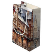 Vintage Christmas Village Street Holiday Kleine Geschenktüte (Rückseite Schrägansicht)