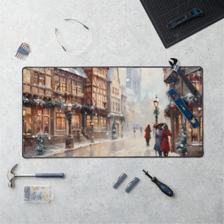 Vintage Christmas Village Street Holiday Schreibtischunterlage