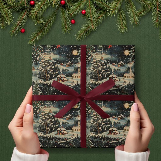Vintage Christmas Village Wrapping Paper Geschenkpapier