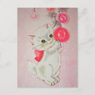 Vintage Christmas White Kitty Feiertagspostkarte