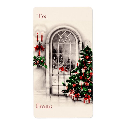 Vintage Christmas Window Sketch Gift Tag Stickers (Vorne)