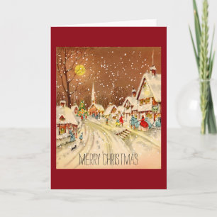 Vintage Christmas Winter Snow Town Holiday Card Feiertagskarte
