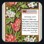 Vintage Christmas Wish Quadratischer Aufkleber<br><div class="desc">Vintage Viktorianische Blumenbild Weihnachtskarten Illustration.</div>