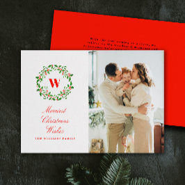 Vintage Christmas Wreath Monogram Portrait Foto Feiertagskarte