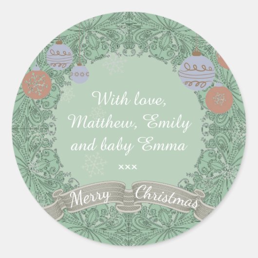 Vintage Christmas Wreath Personalisiert Runder Aufkleber (Vorderseite)