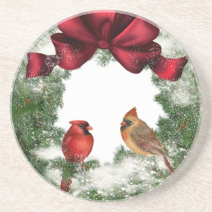 Vintage Christmas Wreath Sandstein Untersetzer