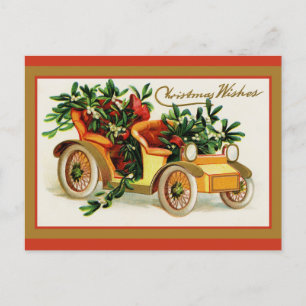 Vintage Christmas wünscht Grüße Antikes Auto Postkarte