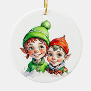 Vintage-Christnachtself personalisiert Keramik Ornament