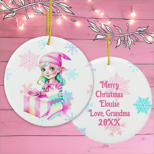 Vintage-Christnachtselfe in Rosa Keramik Ornament