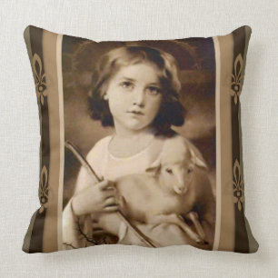 Vintage Christusknabe mit Lamm und Stab Kissen