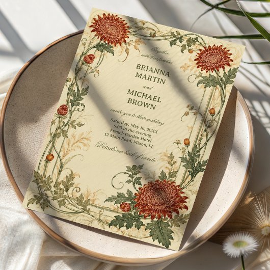 Vintage-Chrysantheme-Botanik Einladung