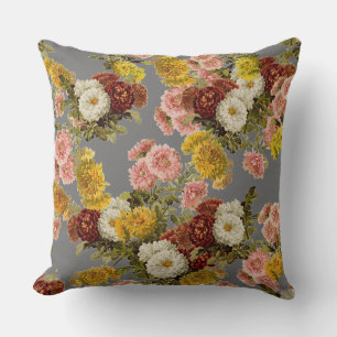 Vintage Chrysanthemum-Blume auf Grau Kissen