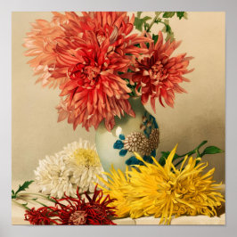 Vintage Chrysanthemum-Blumen Keramikvasen-Malerei Poster