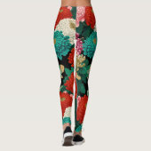 Vintage Chrysanthemum Flowers Botanical Patttern Leggings (Rückseite)
