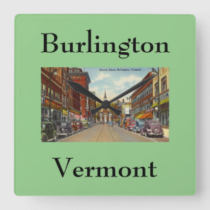 Vintage Church Street, Burlington, Vermont Quadratische Wanduhr