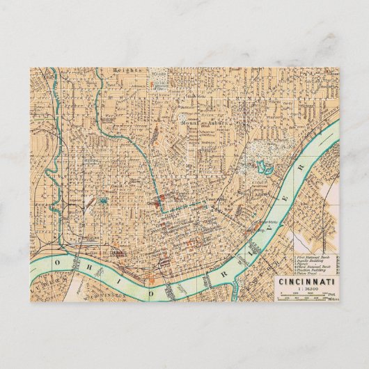 Vintage Cincinnati-Karte als Postkarte (Vorderseite)
