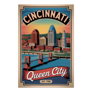 Vintage Cincinnati Ohio Queen City Retro Reise Poster