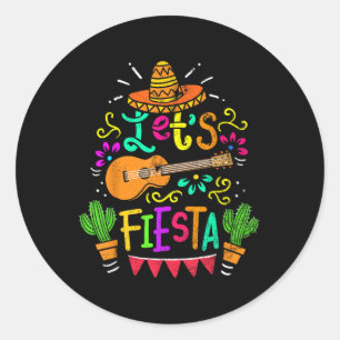 Vintage-Cinco-De-Mayo-Kaktus-Sombrero-Gitarre Runder Aufkleber