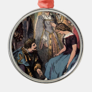 Vintage Cinderella beim Anprobieren des Glasschuhs Ornament Aus Metall