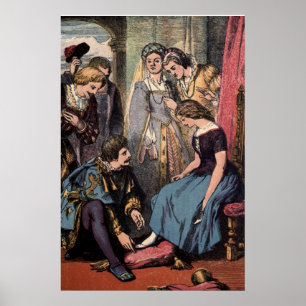 Vintage Cinderella beim Anprobieren des Glasschuhs Poster
