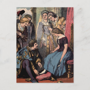Vintage Cinderella beim Anprobieren des Glasschuhs Postkarte