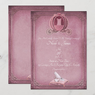 Vintage Cinderella Himbeere & Roségoldene Hochzeit Einladung
