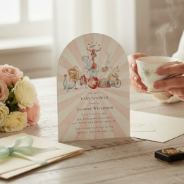 Vintage Circus Baby Shower with qr code Invitation Einladung