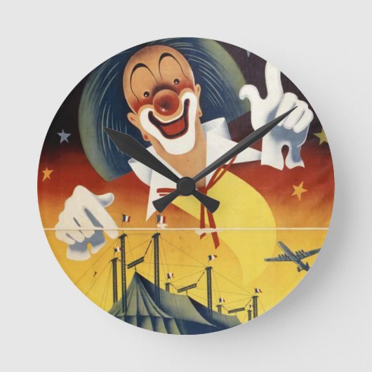 Vintage Circus Clown Runde Wanduhr (Vorderseite)