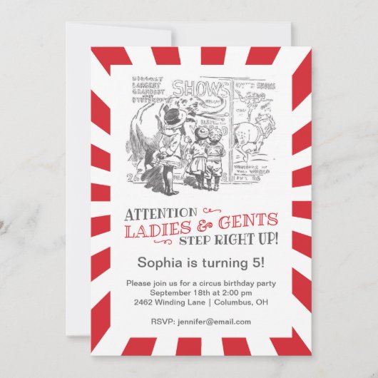 Vintage Circus Geburtstagsparty Einladung (Vorderseite)