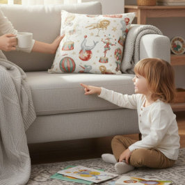 Vintage Circus Performers Red Green Pattern Throw Kissen