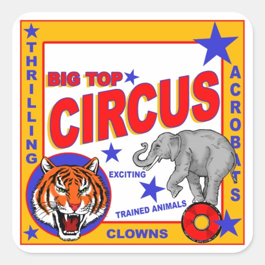 Vintage Circus Quadratischer Aufkleber (Vorderseite)