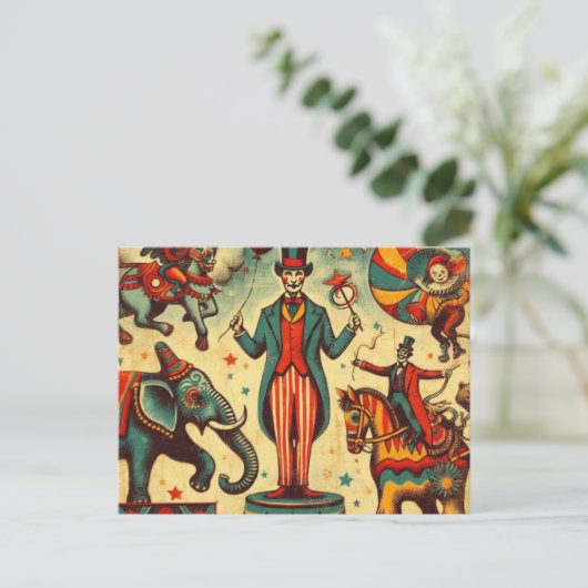 Vintage Circus Ringmaster-Collage Postkarte (Stehend Vorderseite)
