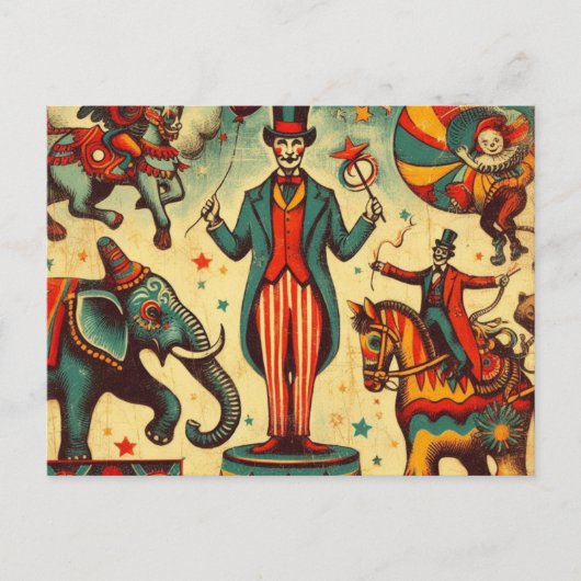 Vintage Circus Ringmaster-Collage Postkarte (Vorderseite)