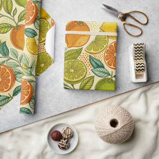 Vintage Citrus Botanical Gift Wrap Geschenkpapier (Kunsthandwerk)