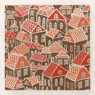 Vintage City Gebäude Nahtloses Muster Glasuntersetzer