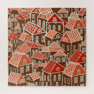 Vintage City Gebäude Nahtloses Muster Puzzle